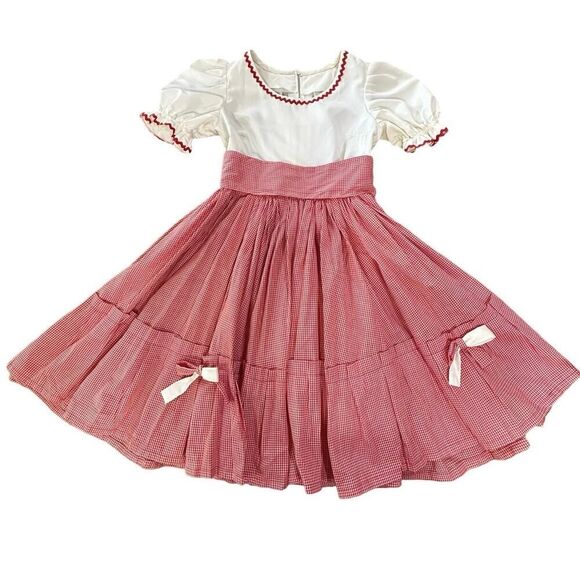 VTG 60s Dress Handmade Cottage Prairie Peasant Square Dance Western Girl’s SZ 6 - Picture 4 of 16